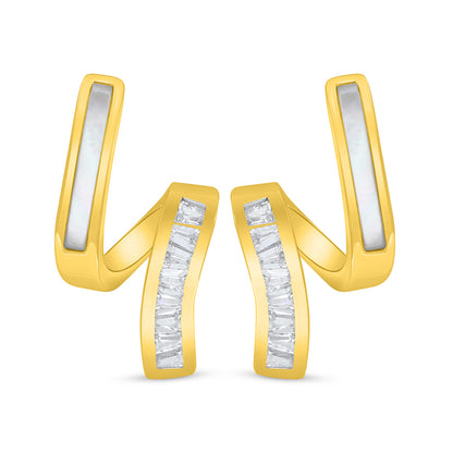 Sterling Silver 925 Earring Golden Plated Embedded With White Shell And White Zircon