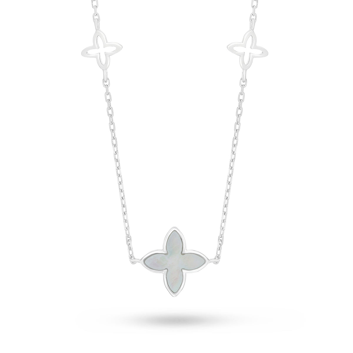 Sterling Silver 925 Necklace Rhodium Plated Embedded With White Shell