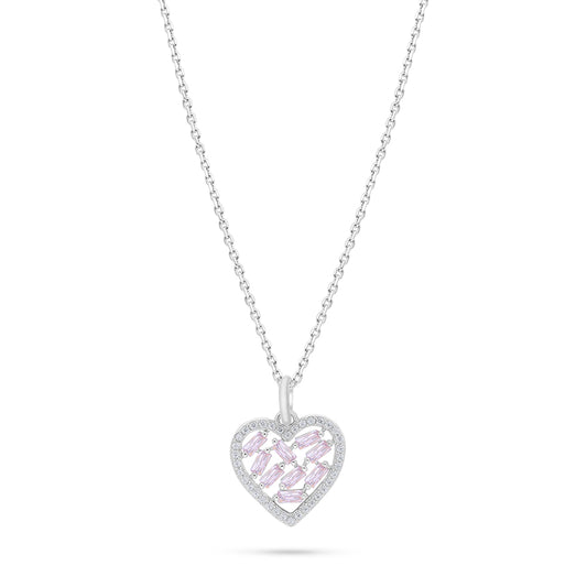 Sterling Silver 925 Necklace Rhodium Plated Embedded With pink Zircon And White Zircon
