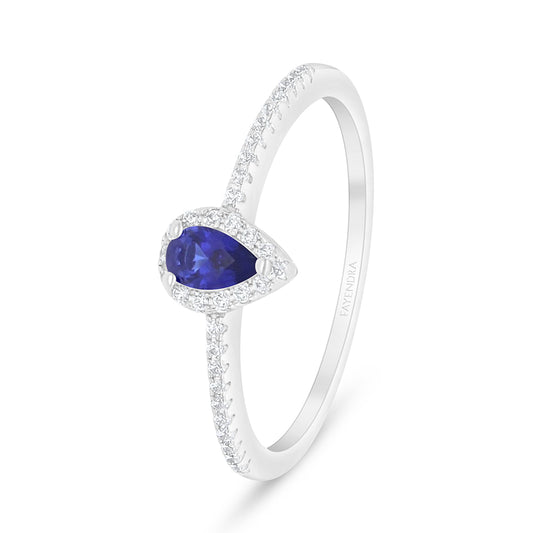 Sterling Silver 925 Ring Rhodium Plated Embedded With Sapphire Corundum And White Zircon