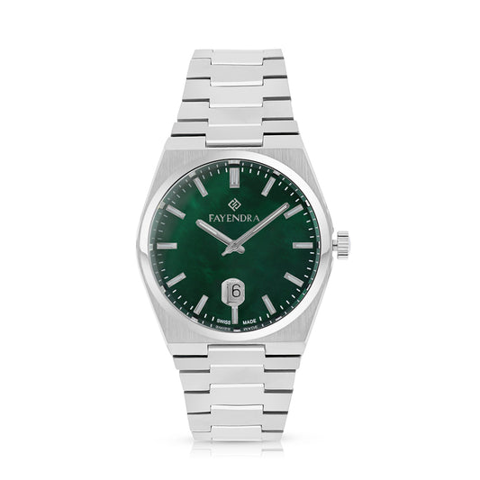Stainless Steel 316L Watch Silver Color For Men - green MOP dial