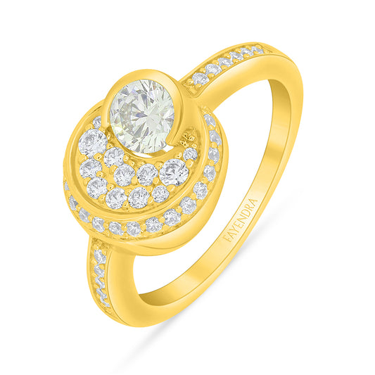 Sterling Silver 925 Ring Golden Plated Embedded With White Zircon