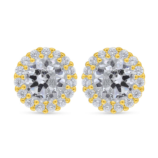 Sterling Silver 925 Earring Golden Plated Embedded With White Zircon