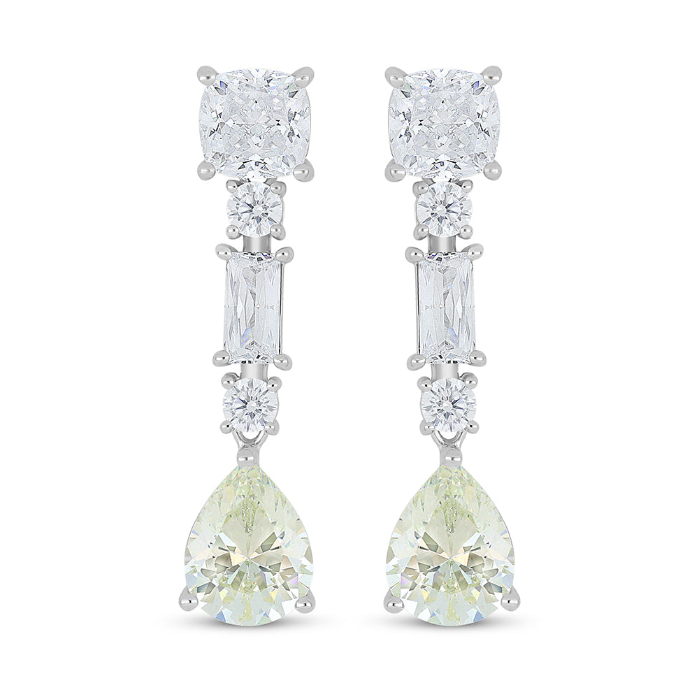 Sterling Silver 925 Earring Rhodium Plated Embedded With Diamond Zircon And White Zircon