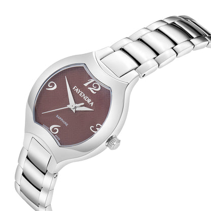 ساعة ستانلس ستيل عيار L316 بلون فضي - مينا معدنية باللون البني