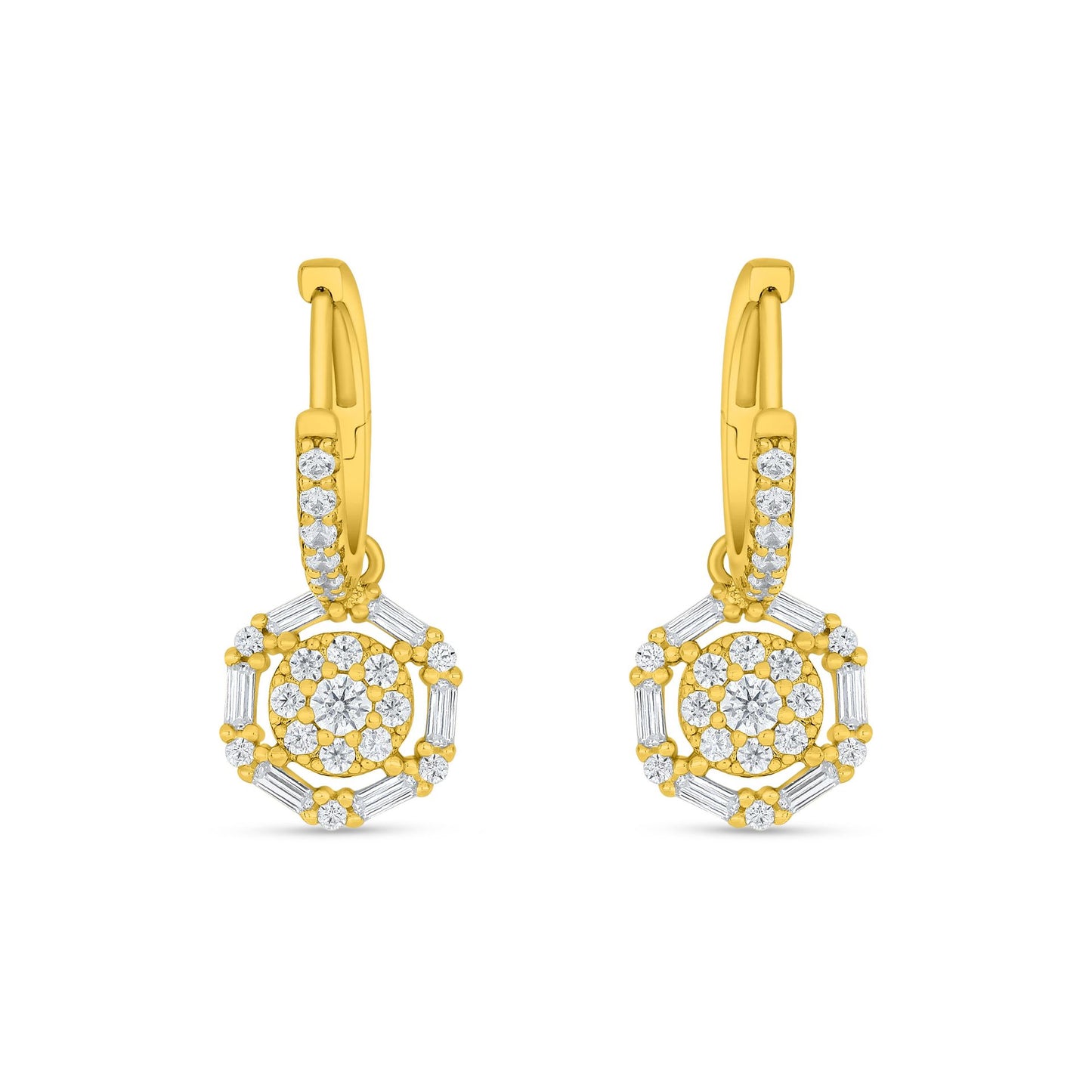 Sterling Silver 925 Earring Golden Plated Embedded With White Zircon