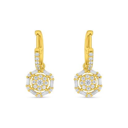 Sterling Silver 925 Earring Golden Plated Embedded With White Zircon