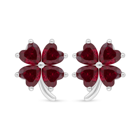 Sterling Silver 925 Earring Rhodium Plated Embedded With Ruby Corundum