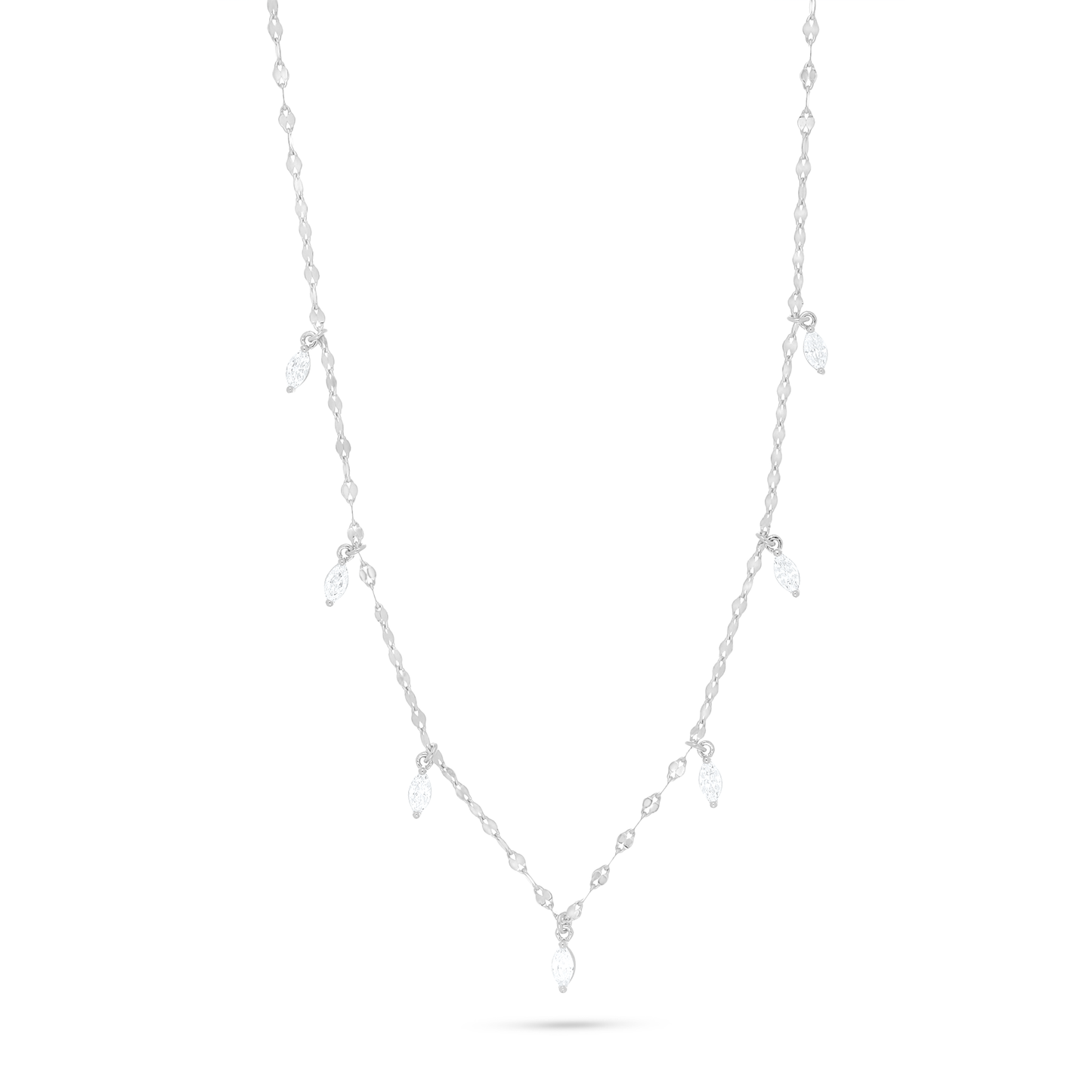 Sterling Silver 925 Necklace Rhodium Plated Embedded With White Zircon
