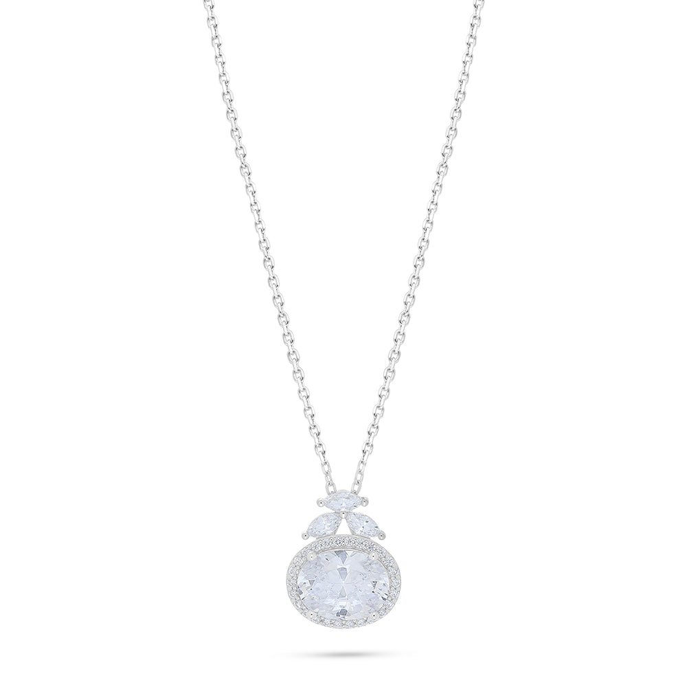 Sterling Silver 925 Necklace Rhodium Plated Embedded With White Zircon