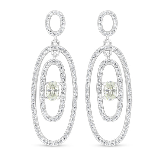 Sterling Silver 925 Earring Rhodium Plated Embedded With Yellow Diamond And White Zircon