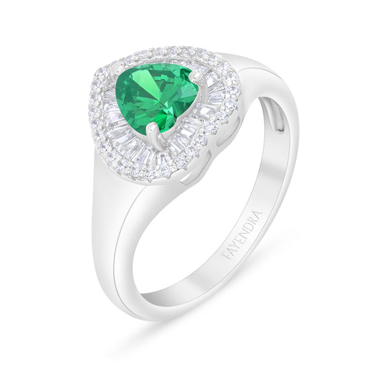 Sterling Silver 925 Ring Rhodium Plated Embedded With Emerald Zircon And White Zircon