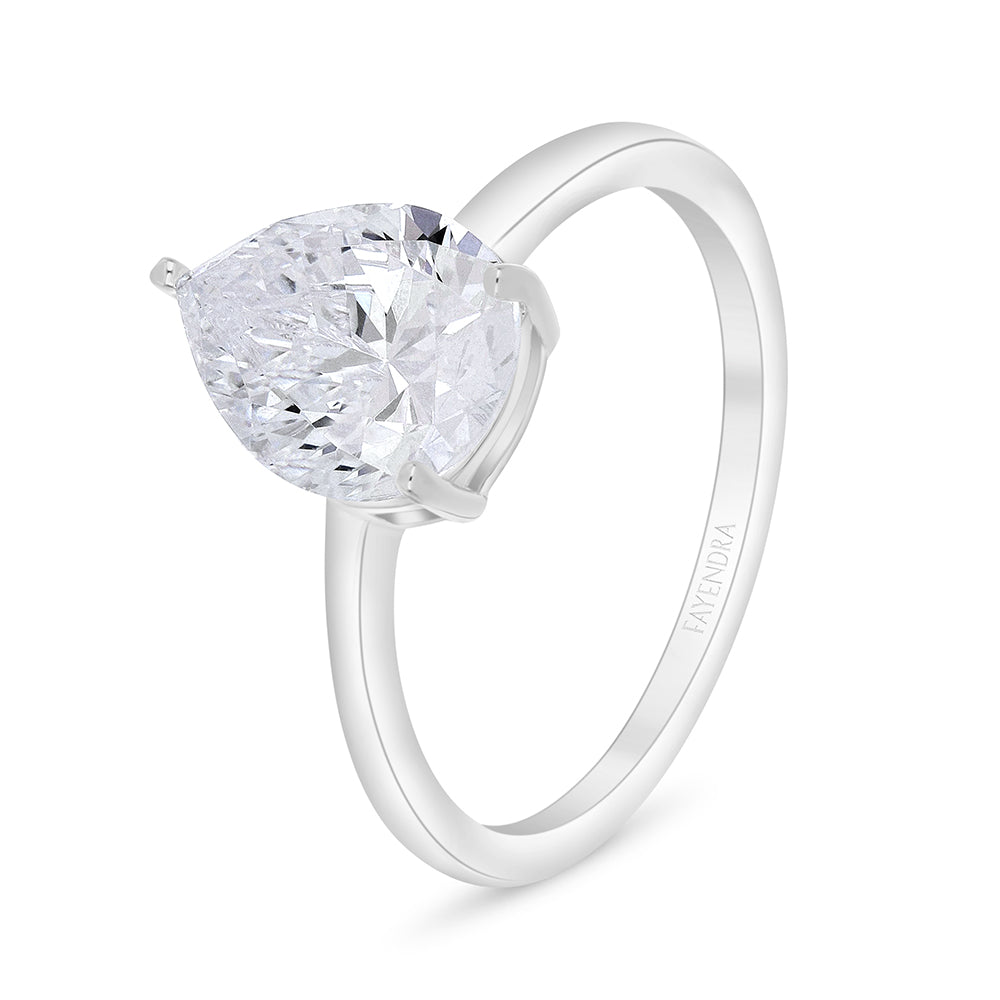 Sterling Silver 925 Ring Rhodium Plated Embedded With White Zircon