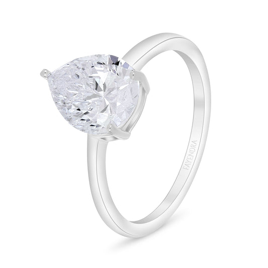 Sterling Silver 925 Ring Rhodium Plated Embedded With White Zircon