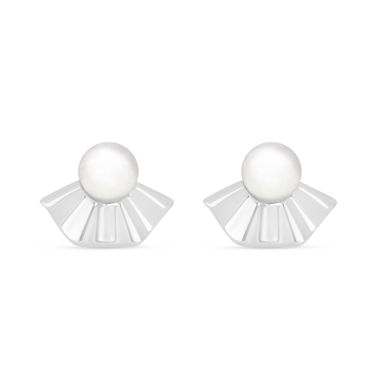 Sterling Silver 925 Earring Rhodium Plated Embedded With Natural White Pearl