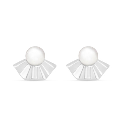 Sterling Silver 925 Earring Rhodium Plated Embedded With Natural White Pearl