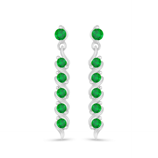 Sterling Silver 925 Earring Rhodium Plated Embedded With Emerald Zircon