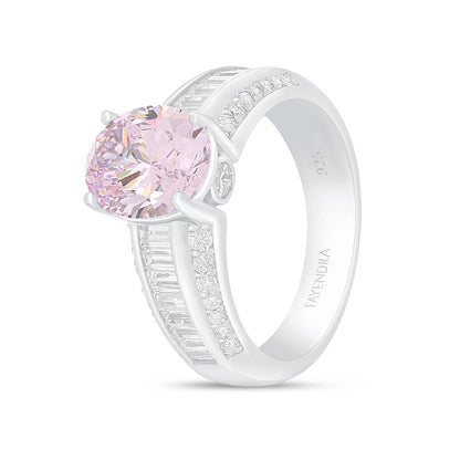 Sterling Silver 925 Ring Rhodium Plated Embedded With Pink Zircon And White Zircon