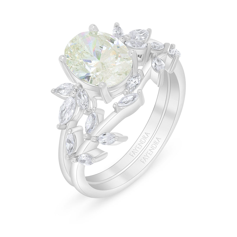 Sterling Silver 925 Ring (Twins) Rhodium Plated  Embedded With Yellow Diamond And White Zircon