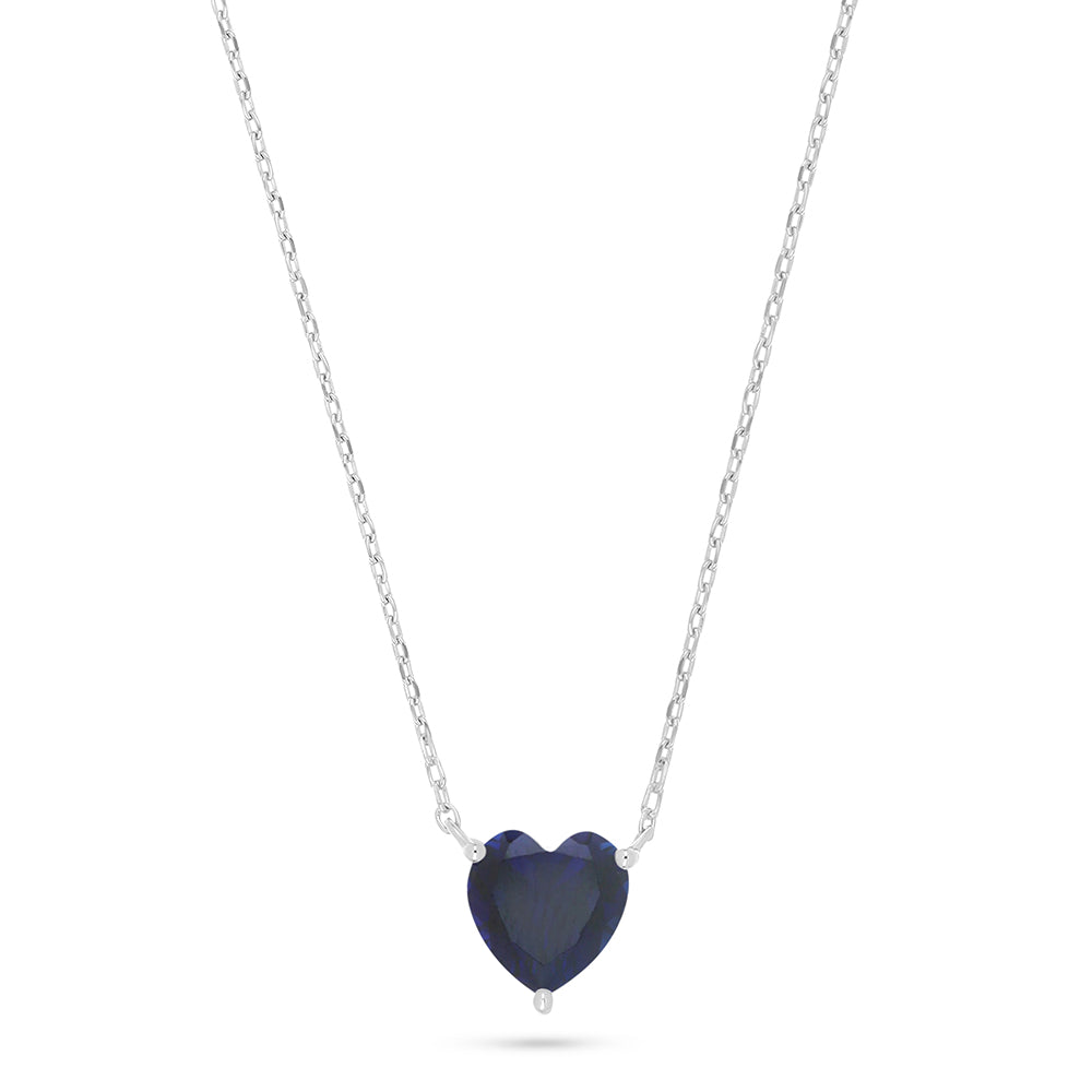 Sterling Silver 925 Necklace Rhodium Plated Embedded With Sapphire Corundum