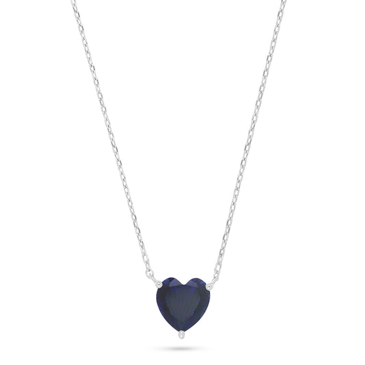Sterling Silver 925 Necklace Rhodium Plated Embedded With Sapphire Corundum