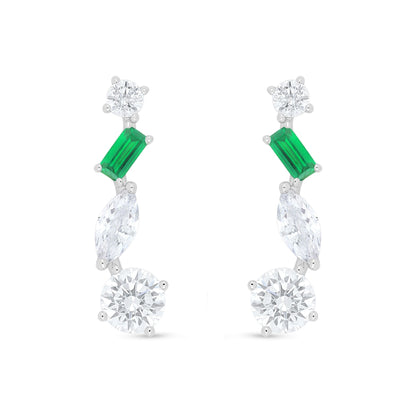 Sterling Silver 925 Earring Rhodium Plated Embedded With Emerald Zircon And White Zircon