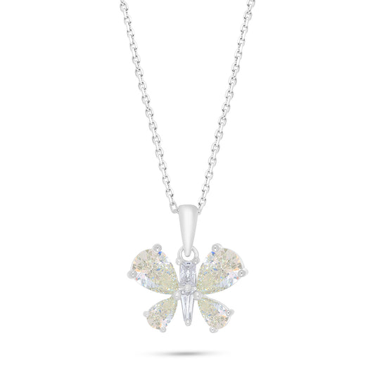 عقد من الفضة الخالصة عيار 925 مطلي روديوم مرصع بالزركون الكناري الالماسي و فص ابيض