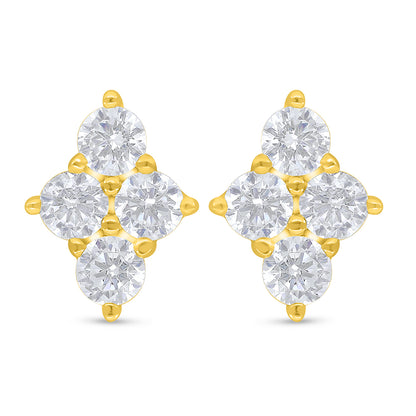 اقراط من الفضة الخالصة عيار 925 مطلي ذهبي مرصع فص ابيض