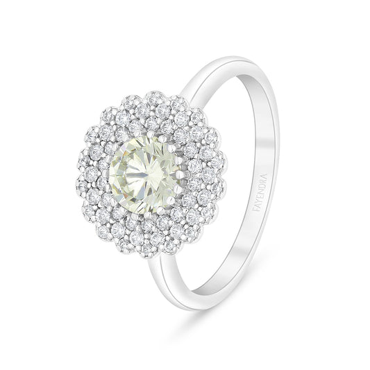 Sterling Silver 925 Ring Rhodium Plated Embedded With Yellow Diamond And White Zircon