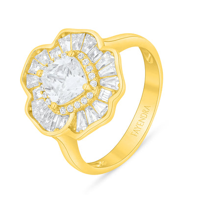 Sterling Silver 925 Ring Golden Plated Embedded With White Zircon