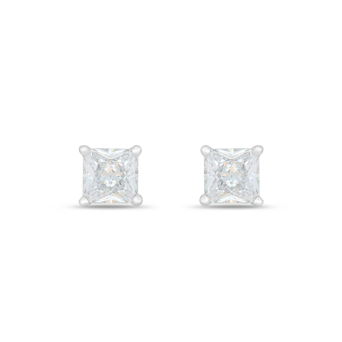 Sterling Silver 925 Earring Rhodium Plated Embedded With White Zircon