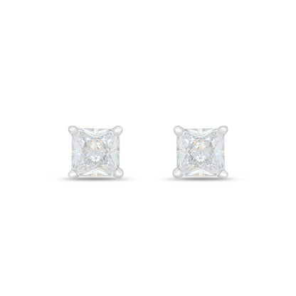 Sterling Silver 925 Earring Rhodium Plated Embedded With White Zircon