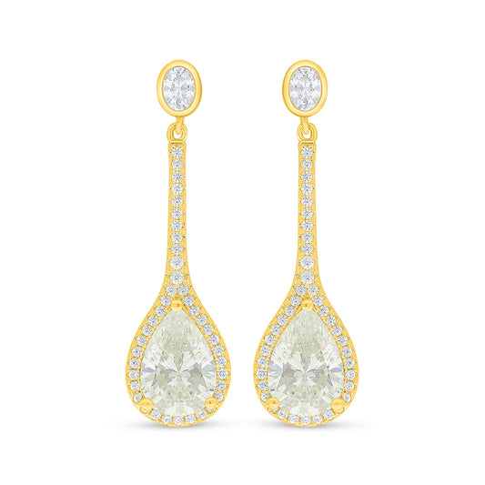 Sterling Silver 925 Earring Golden Plated Embedded With Yellow Diamond And White Zircon