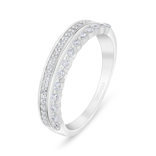 Sterling Silver 925 Ring Rhodium Plated Embedded With White Zircon