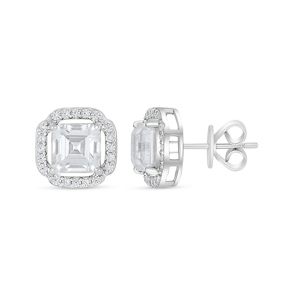 Sterling Silver 925 Earring Rhodium Plated Embedded With White Zircon