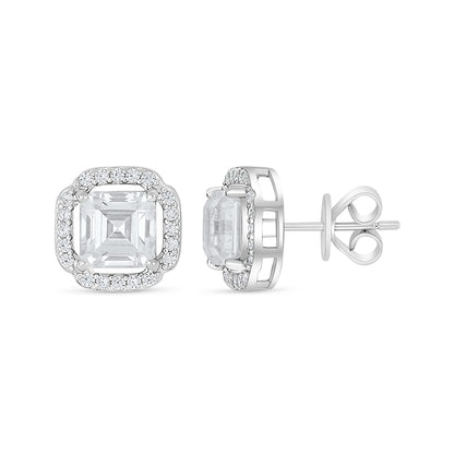 Sterling Silver 925 Earring Rhodium Plated Embedded With White Zircon