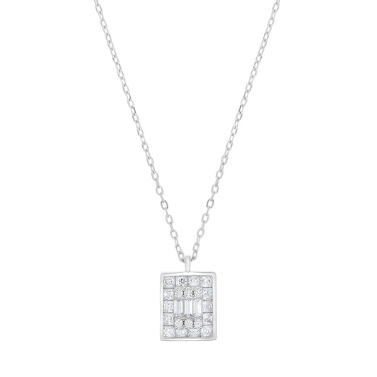 Sterling Silver 925 Necklace Rhodium Plated Embedded With White Zircon