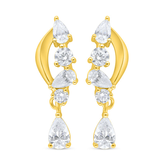 Sterling Silver 925 Earring Golden Plated Embedded With White Zircon