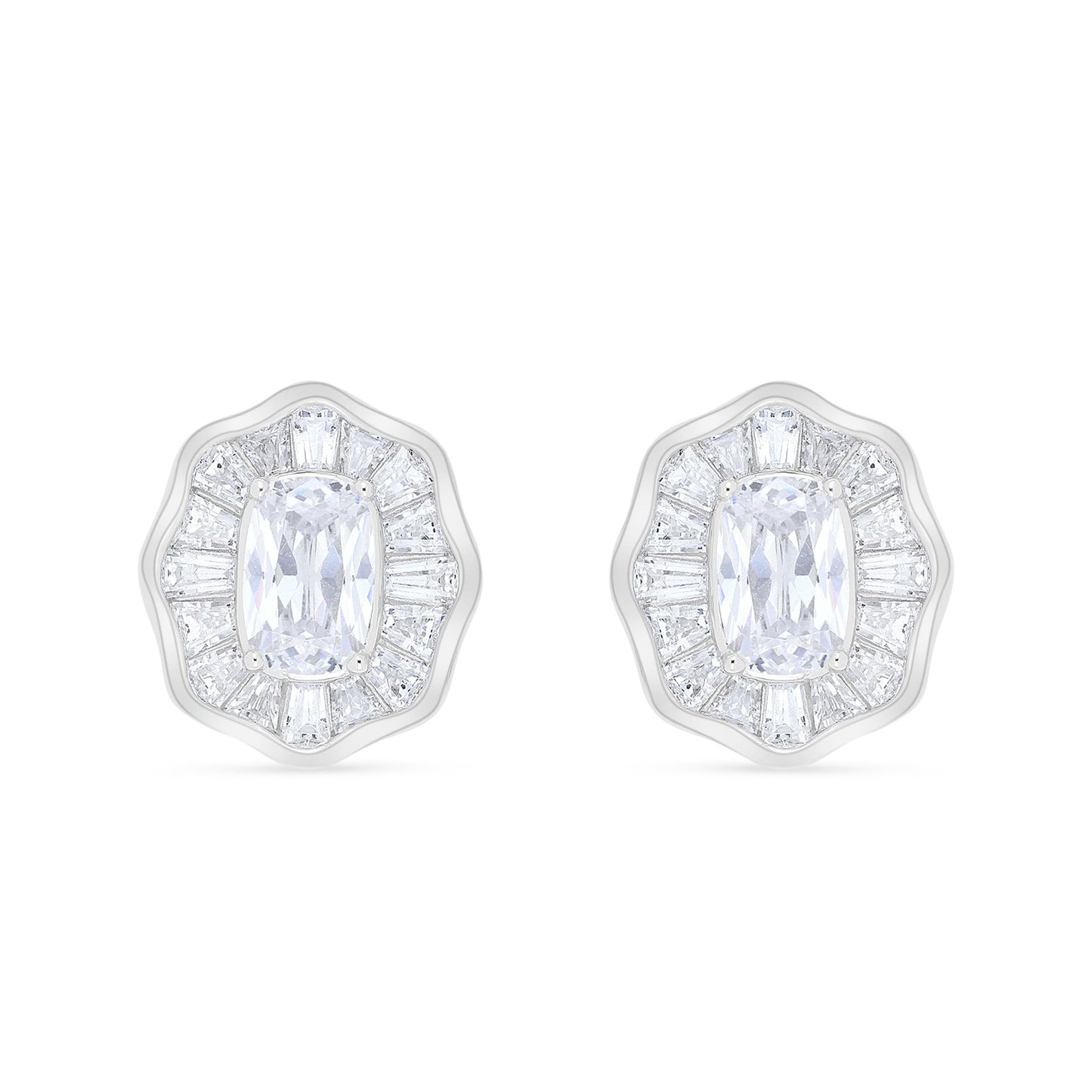 Sterling Silver 925 Earring Rhodium Plated Embedded With White Zircon