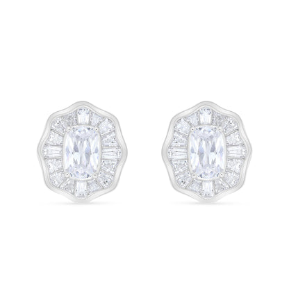Sterling Silver 925 Earring Rhodium Plated Embedded With White Zircon