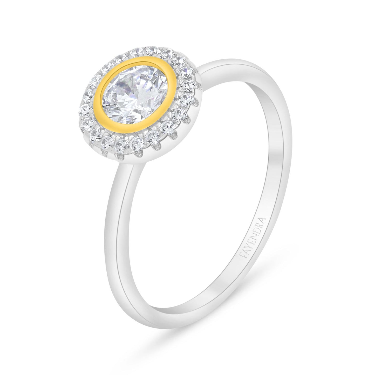 Sterling Silver 925 Ring Rhodium And Golden Plated Embedded With White Zircon