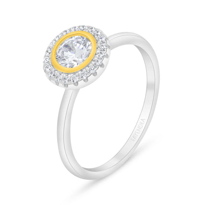Sterling Silver 925 Ring Rhodium And Golden Plated Embedded With White Zircon