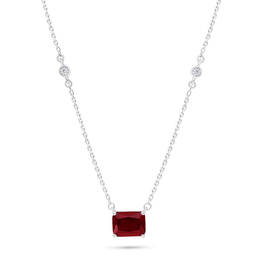 Sterling Silver 925 Necklace Rhodium Plated Embedded With Ruby Corundum And White Zircon