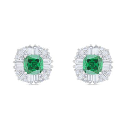 Sterling Silver 925 Earring Rhodium Plated Embedded With Emerald Zircon And White Zircon