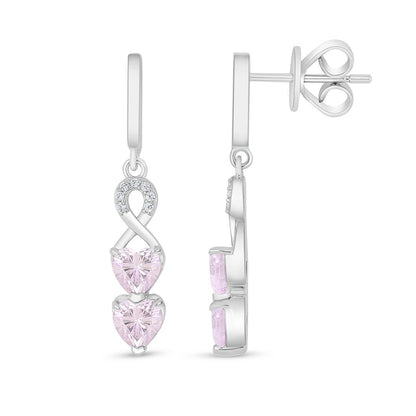 Sterling Silver 925 Earring Rhodium Plated Embedded With pink Zircon And White Zircon