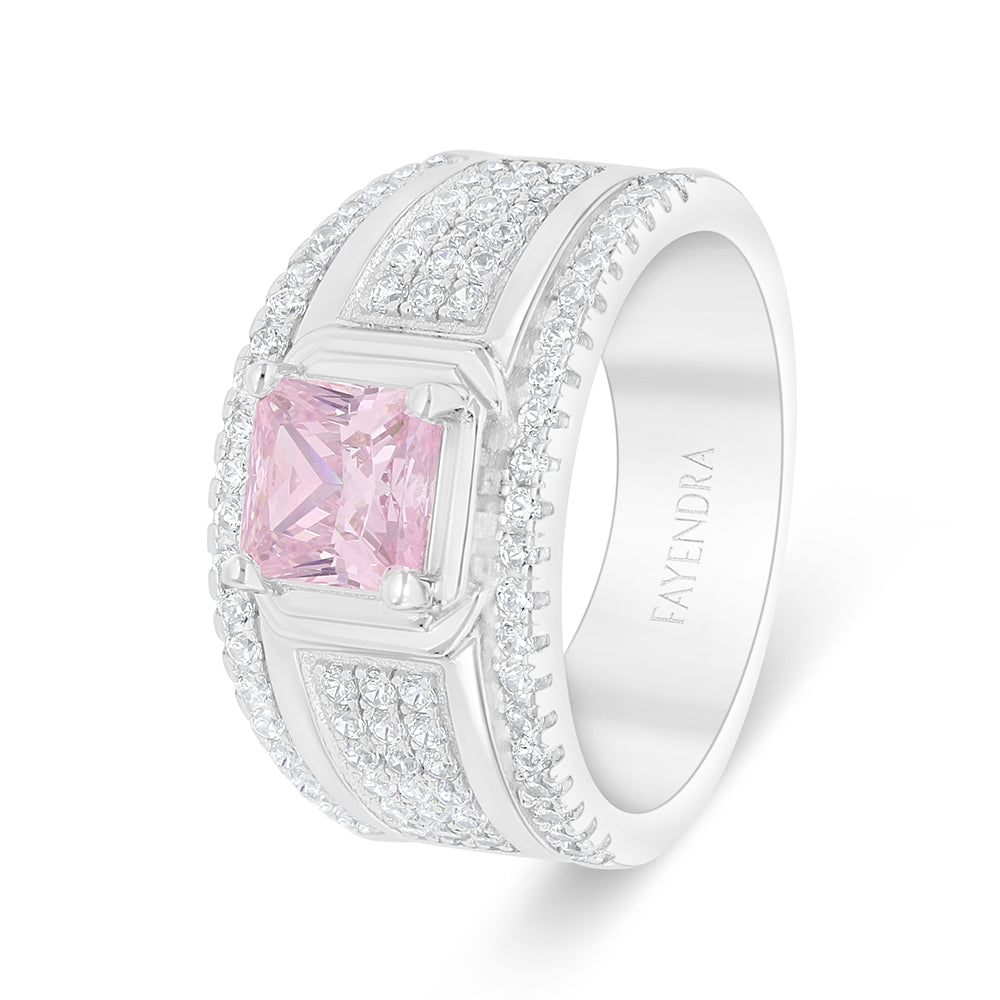 خاتم من الفضة الخالصة عيار 925 مطلي روديوم مرصع زركون بنك و فص ابيض