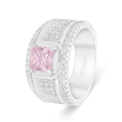 خاتم من الفضة الخالصة عيار 925 مطلي روديوم مرصع زركون بنك و فص ابيض