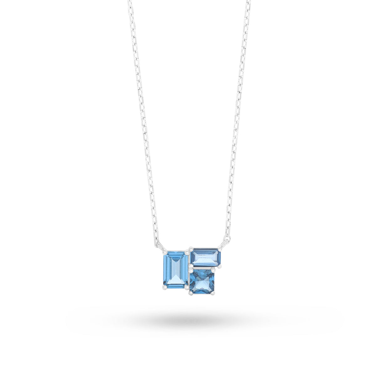 Sterling Silver 925 Necklace Rhodium Plated Embedded With Blue Spinel And White Zircon