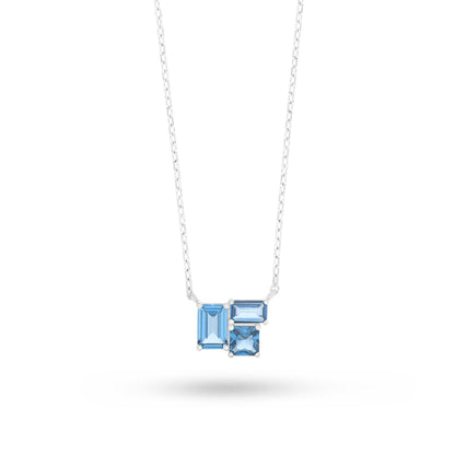 Sterling Silver 925 Necklace Rhodium Plated Embedded With Blue Spinel And White Zircon