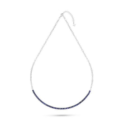 Sterling Silver 925 Necklace Rhodium Plated Embedded With Sapphire Corundum And White Zircon